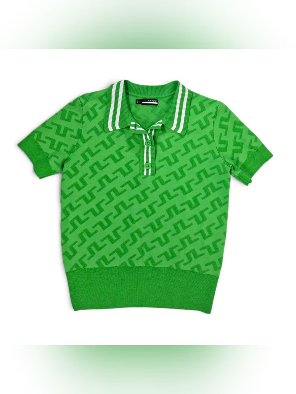 J.Lindeberg Arya Knitted Polo Womens S Green Monogram Golf Shirt
